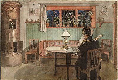 Cuando los niños se han ido a la cama de Carl Larsson